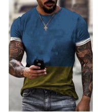 Summer Fashion Stitching Contrast Color Round Neck T-Shirt HF0216-03-02
