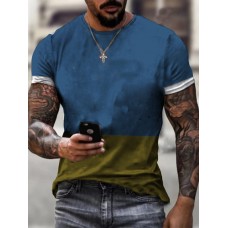 Summer Fashion Stitching Contrast Color Round Neck T-Shirt HF0216-03-02