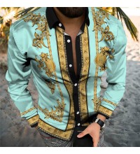 Printed Hawaiian collar loose fit shirt HF3018-04-03