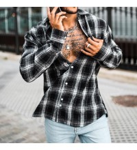 Motorcycle style Chicano long sleeved black and white plaid HF3204-01-04
