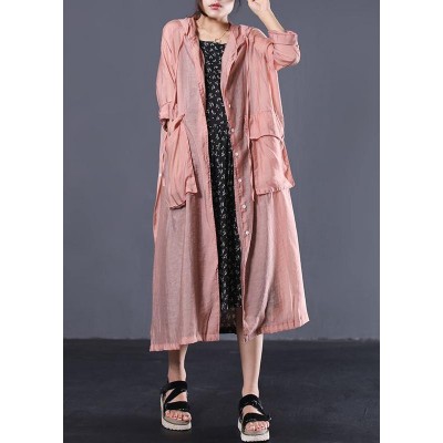 DIY light orange cotton clothes Women side open Maxi summer coats