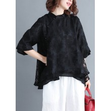 French Button lace clothes Women Inspiration black Plus Size Clothing shirt Summer