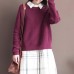 Winter casual burgundy cotton sweater tops plus size vintage knit blouse