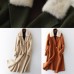 Luxury oversize trench coat fur collar brown Notched woolen overcoat